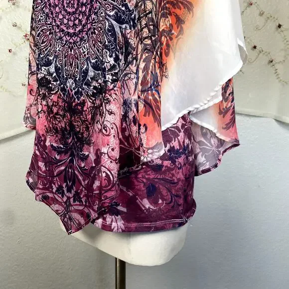 y2K Rhinestone Pink Mandala Butterfly Whimsigoth Fairycore Coquette Blouse Sz S - Picture 7 of 15